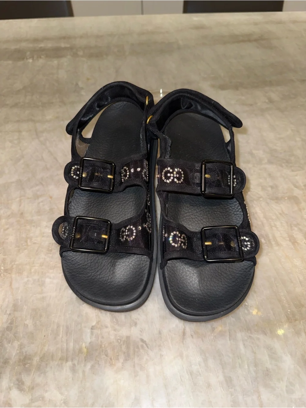 Authentic Gucci GG Crystal Mesh Platform Sandals Black Size 39 / US 9